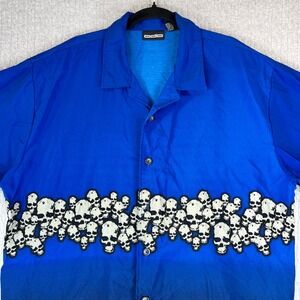 Vintage ODO Skull Print Button Up Short‎ Sleeve Shirt Men XL punk rock 'n' roll